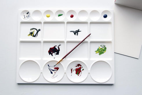Paint Palette with 20 Wells | Painting Supplies Tray for Watercolor, Oil, Acrylic Paints | Empty Plastic Wet Artist Mixing Art Paint Holder Organi...