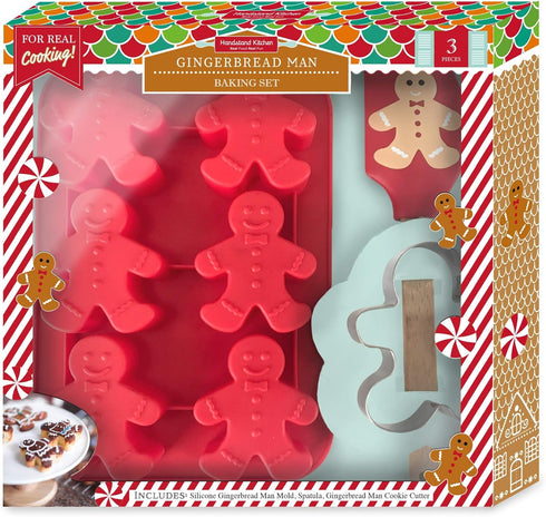 Handstand Kitchen Gingerbread Man 3-piece Cookie and Cupcake Baking Set with Recipes...