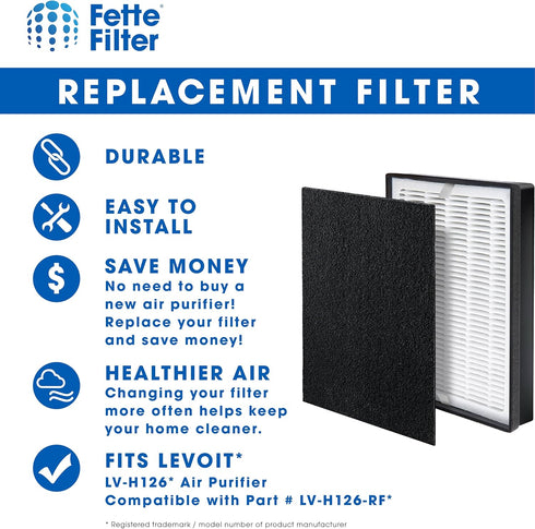 Fette Filter - Premium Air Purifier Replacement Filter Set, Compatible with Levoit LV-H126 Air Purifier (1 Hepa 3 Carbon)...