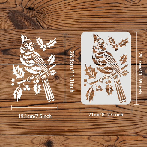 FINGERINSPIRE Cardinal Bird Stencil 11.7x8.3 inch Plastic Cardinal Bird Painting Stencil Bird Branch Pattern Stencils Reusable Stencils for Painti...