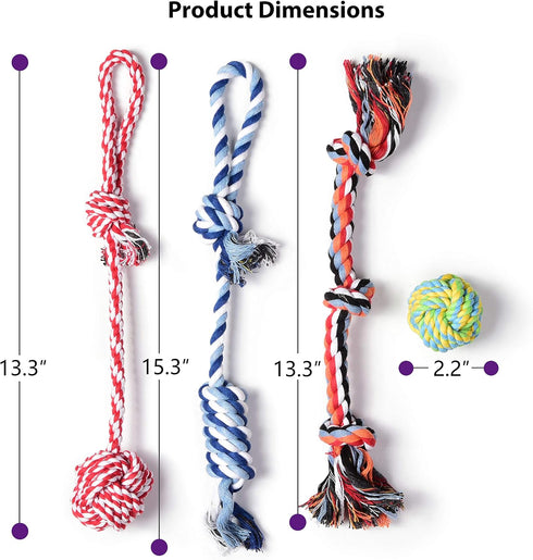 Fida Dog Rope Toys 4 Pack, Puppy Teething Sturdy Cotton Chew Tug Ropes Indoor/Outdoor, Exercise Interactive Tug o'war Toys Set for Boredom Small-M...