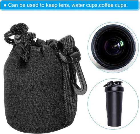 PATIKIL Camera Lens Bag, 4 Pcs 3.1" ID x 3.9" H Drawstring Lens Pouch with Thick Protective Neoprene, Lens Case for DSLR Camera Lens, Water Coffee...