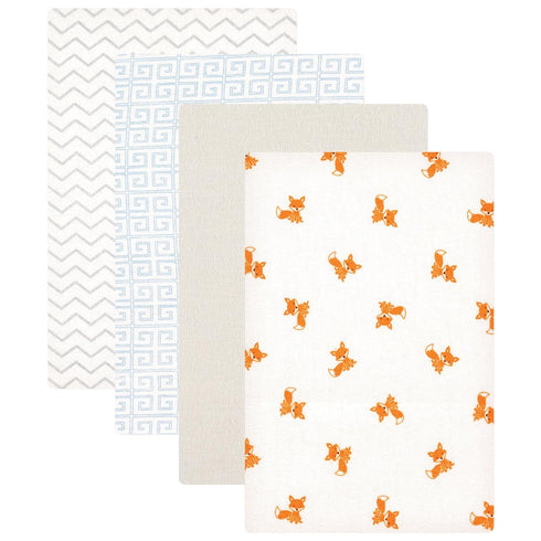 Luvable Friends Unisex Baby Cotton Flannel Receiving Blankets, Fox 4-Pack, One Size...