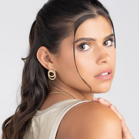 Barzel 18K Gold Plated Double Loop Dangling Earrings, High Polish Finish, Intertwined Design, Gold Tone, Made in Brazil...
