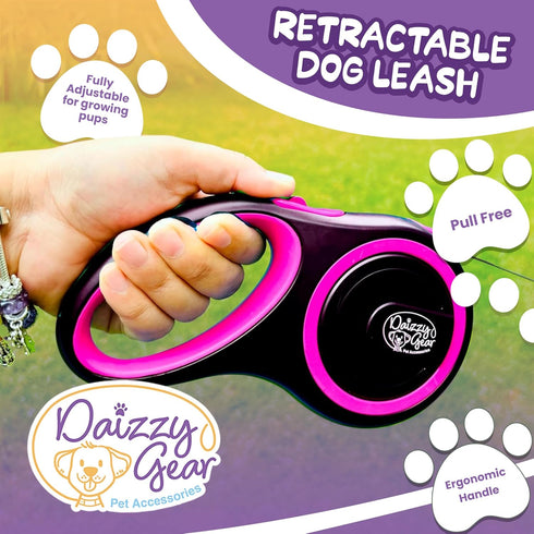 Dog Leash Retractable,Sturdy, Heavy-Duty, Tangle-Free, Soft,Anti-Slip Handle & Easy One Hand Brake for Puppy, Small, Medium, Large Breeds Dogs (Pi...
