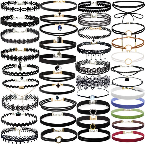 YOKER 40 Pcs Black Choker Necklaces Set Womens Velvet Choker Set Classic with Lace Tattoo Charm Girls Stretch Necklace Gifts...