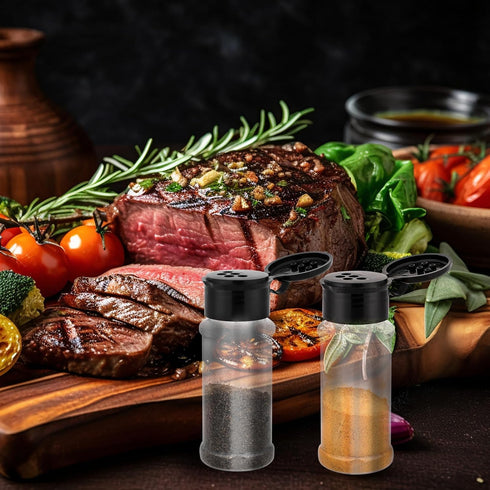 5 PCS Plastic Seasoning Containers with Shaker Lids 3oz Empty Spice Jars to Pour or Shake Storage Portable Black Red Green Clear Seasoning Bottles...