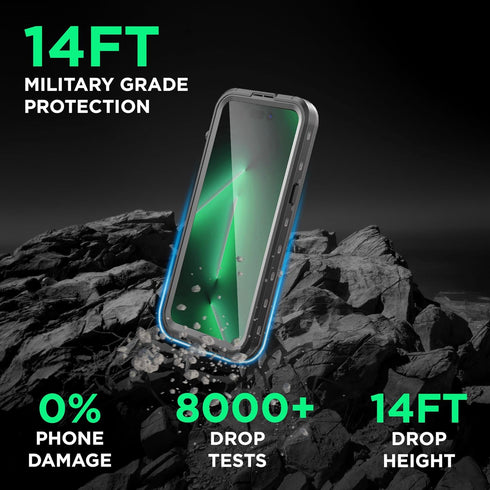 iPhone 14 Pro Max Waterproof Case-Full Body Protection, Built-in Scratch Resistant & Anti-Fingerprint Screen Protector, Wireless Charging, Dust, D...