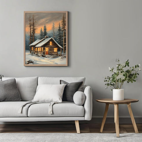 Posterizer 1 pcs-old farm house in snowy winter nature-in oil painting style-18-Landscape & Nature Art-Living Room Bedroom Decor- unframed wall ar...