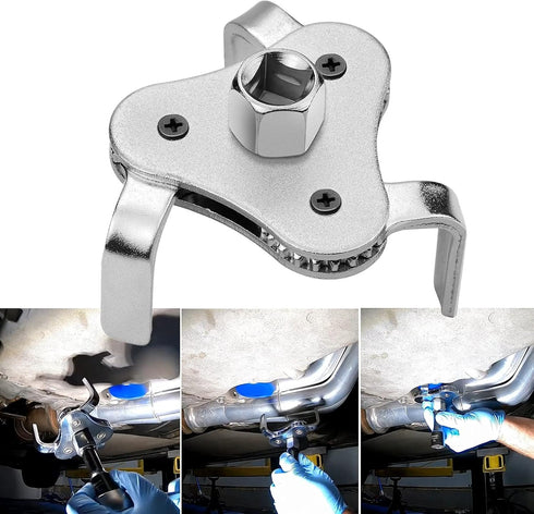 Adjustable Oil Filter Wrench Remover Use From 2-1/2 inch to 4.5 inch Oil Filter Wrench Remover Tool Set 3 Jaw - Silver...
