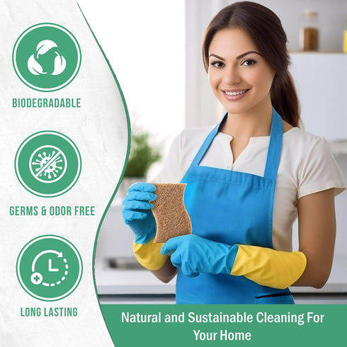 6 Pack Natural Kitchen Sponges, Compostable White Cellulose & Organic Coconut Scrubber Sponge for Washing Dishes, Kind Eco Friendly Non-Scratch & ...