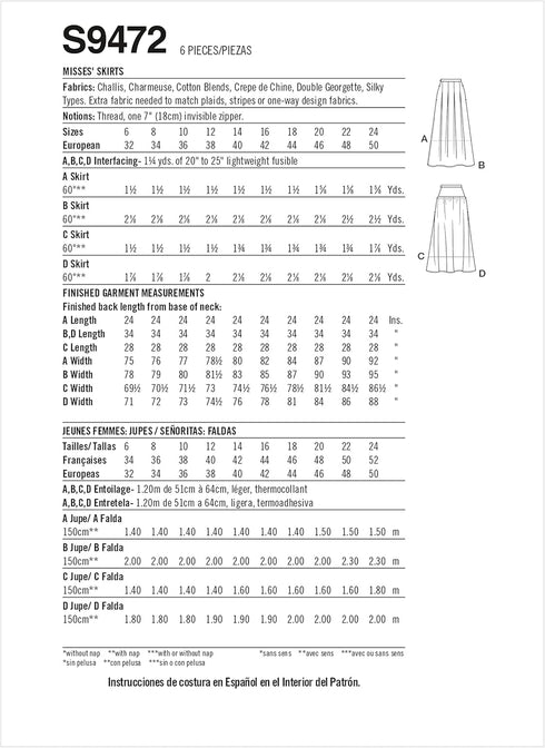 Simplicity Misses' Skirt Sewing Pattern Kit, Code S9472, Sizes 16-18-20-22-24, Multicolor...