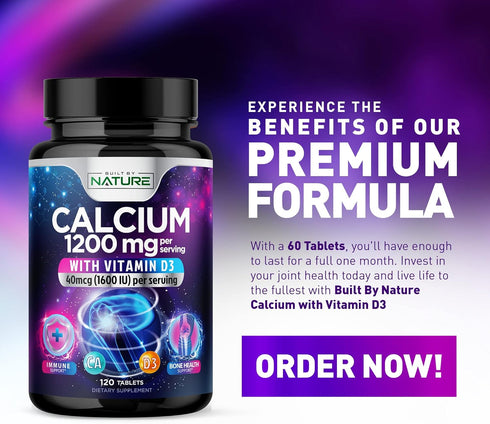Calcium 1200mg with Vitamin D3 for Best Absorption - Advanced Bone Support Supplement, 1200 mg Calcium Carbonate & 1600 IU Vitamin D3, Slow Releas...