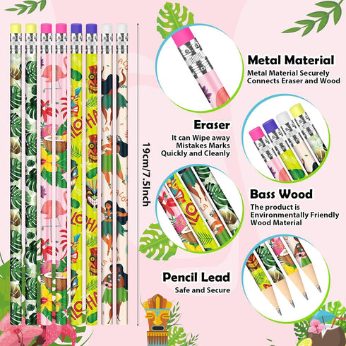 72 Pieces Beach Summer Pencils Hawaii Mexican Assorted for Kids with Eraser, Novelty Fun Wooden Pencils for Students Reward Prize Classroom Party ...