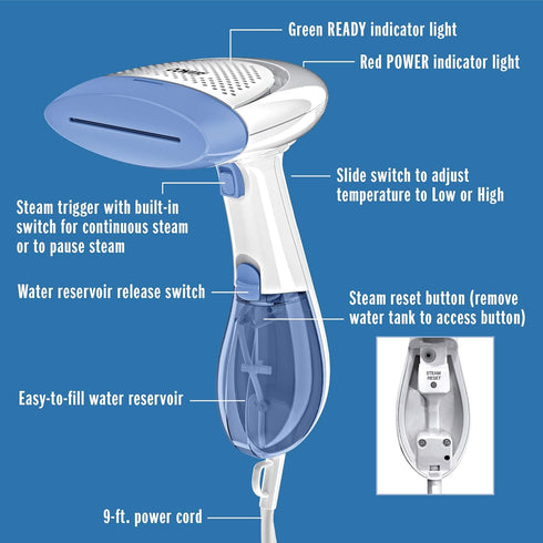 Conair Handheld Garment Steamer for Clothes, ExtremeSteam 1200W, Portable Handheld Design,White/Blue...