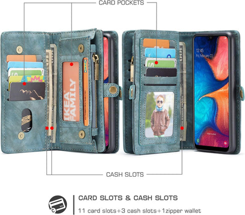 Samsung Galaxy A20 Case, Samsung Galaxy A30 Case with Card Holder, 2 in 1 Durable Leather Magnetic Detachable Cash Holder with Card Slots & Zipper...