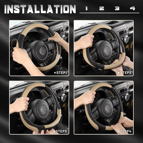 SEG Direct Car Steering Wheel Cover for F-150 Tundra Range Rover 15.5-16 inch, Black and Beige Microfiber Leather...
