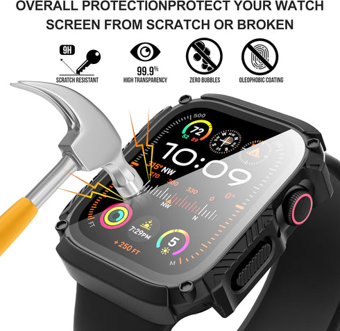 Suoman 1 PC Waterproof Case for Apple Watch Series 9/8/7 45mm Screen Protector,?Dazzling Cool Armored ? Tempered Glass Screen Protector Cover for ...