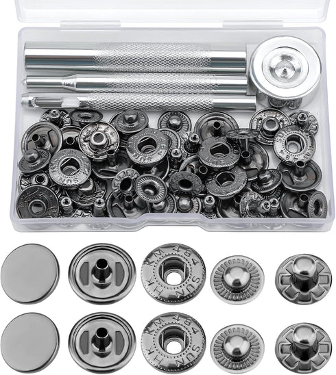 Luter 12 Sets 15mm Snap Buttons Fastener Kit No Sew Removable Metal Heavy Duty Snap Buttons with 4 Metal Install Tools for Denim Clothing Jeans Pa...
