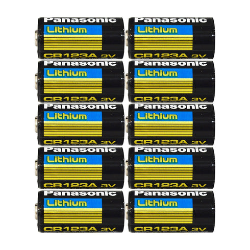 Panasonic CR123A Lithium 3V Photo Lithium Batteries, 0.67" Dia x 1.36" H (17.0 mm x 34.5 mm) (Pack of 10)...