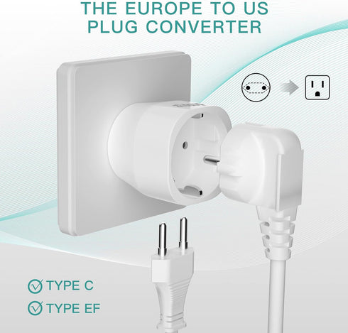 European to USA Plug Adapter, EU to US Plug Adapter, Europe to USA Travel Converter for Most of Europe EU Spain France Type C/E/F Plugs to US Powe...