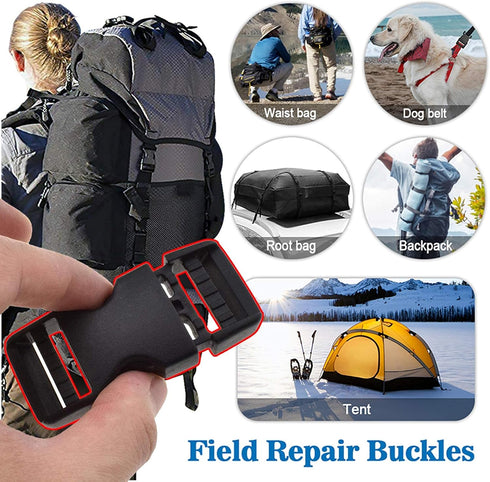 10 Yards 1'' Nylon Webbing Straps 8 Pcs Quick Side Release Buckles for 1inch Strap, 16 Pcs Tri-Glide Slides Flat Plastic Buckle Clips, 8 Pcs Metal...