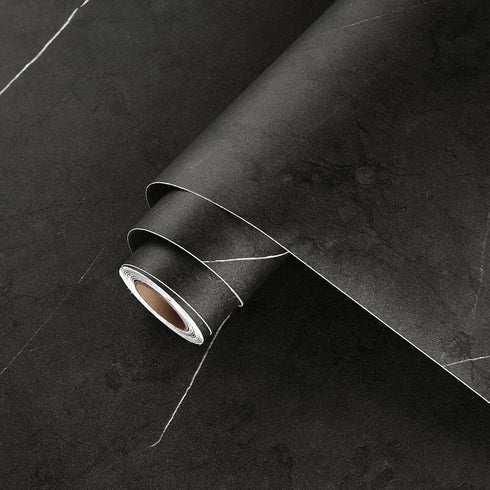 Matte Marble Black Contact Paper Peel and Stick Black Wallpaper for Bathroom Vinyl Waterproof Marble Black Contact Paper for Countertops Kitchen C...