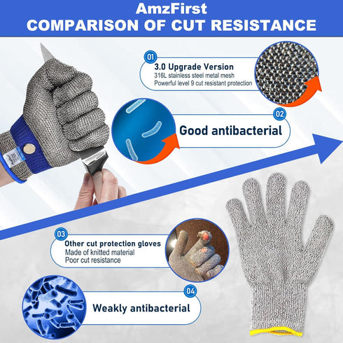1 Pack Level 9 Cut Resistant Gloves, Food Grade for Stainless Steel Mesh Metal Glove, Kitchen Cooking Gloves for Women and Men, for Butcher Meat C...