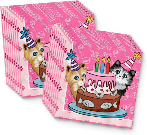 Kitty Cat Pink Kitten Birthday Party Supplies Set Plates Napkins Cups Tableware Kit for 16...