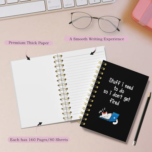 Cat Notebook, Cat Journal - Cat Gift Journal, Cat Office Supplies Spiral Notebook, Funny Notebooks for Work, Black Spiral Notebook, 5.5x8.3 Inches...