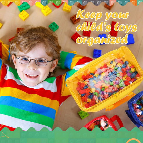 3 Packs Toy Storage Bags with Zipper and Clear PVC Window, Reusable Oxford Fabric Organizing Bags, Toy Bags for Kids Toys Building Blocks and Boar...