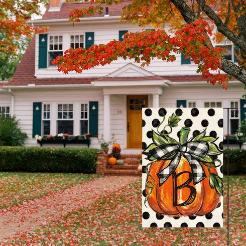 AVOIN colorlife Fall Monogram Letter B Garden Flag Polka Dot Pumpkin 12x18 Inch Double Sided Outside, Small Burlap Family Last Name Initial Yard D...