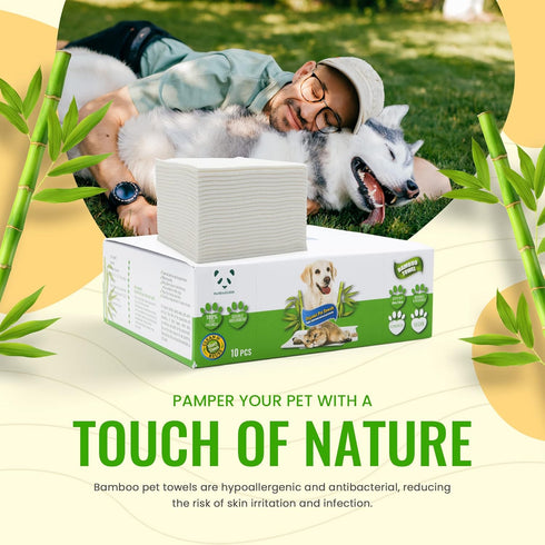 Bamboo Pet Towel 10 PCS - Reusable Bamboo Paper Towels for Dogs, Cats and Other Pets are Machine Washable Up to 5 Times | Disposable Pet Wipes for...