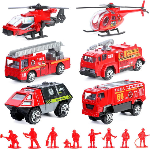 14 Pcs Fire Truck with Firefighter Toy Set, Mini Die-cast Fire Engine Car, Mini Rescue Emergency Vehicle Playset for Kid Boy Girl Birthday Christm...