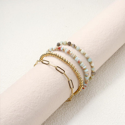 Sanfenly Gold Beaded Bracelets For Women, 14k Real Gold Plated Bead Stretch Stackable Stacked Stacking Stretchy Layered Trendy Simple Pearl Turquo...