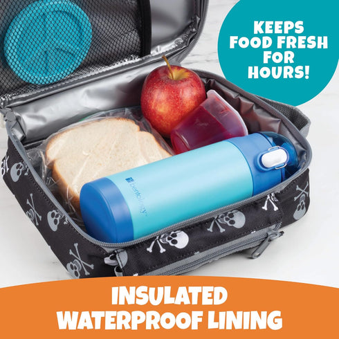 Kids Insulated Lunch Box w Snack Pocket & Water Bottle Holder (Pirate) -Boys or Girls Back to School Lunchbox Tote Keeps Food Hotter or Colder Lon...