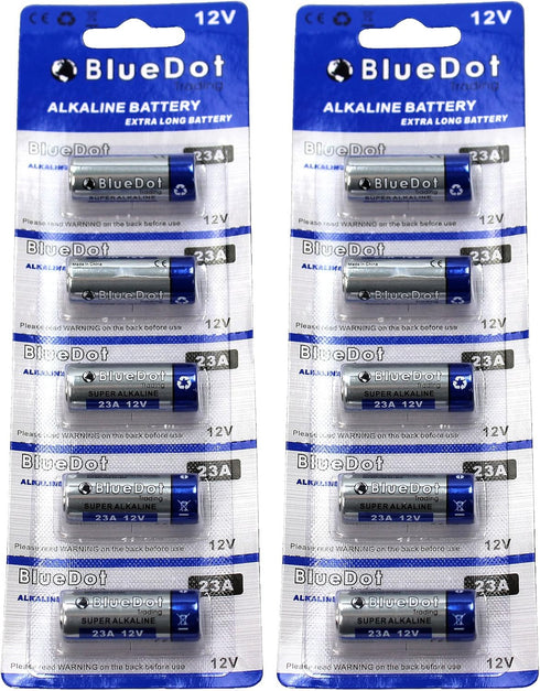BlueDot Trading 12 Volt Alkaline Dry Cell Batteries for Garage Door Opener, Wireless Doorbell, Remote Controls, and Other Electronic Devices, 10 C...