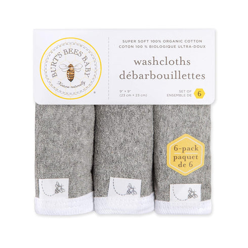 Burts Bees Baby Infant Washcloths Made of 100% Organic Cotton, Soft and Super Absorbent Knit Terry Cloths, 6-Pack Newborn Bath Essentials, Heather...