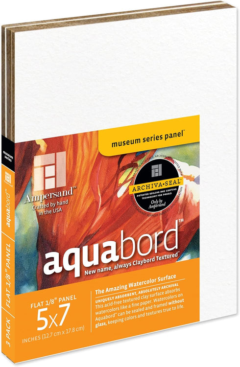 Ampersand Art Supply Watercolor Painting Panel: Museum Series Aquabord, 1/8 Inch Flat Profile, 5" x 7" - Pack of 3...