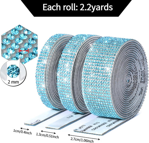 3 Rolls 6.6 Yards Self-Adhesive Crystal Rhinestone Diamond Ribbon, Rhinestone Stickers Strips with 2 mm Rhinestones for Arts Crafts,Car Computer W...