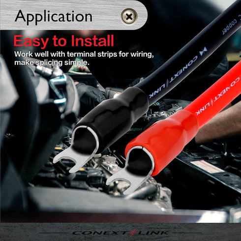 Conext Link 20pcs Barrier Spade Fork Terminal Connector 4 GA AWG Gauge Crimp Red Black Boot ?16554?...