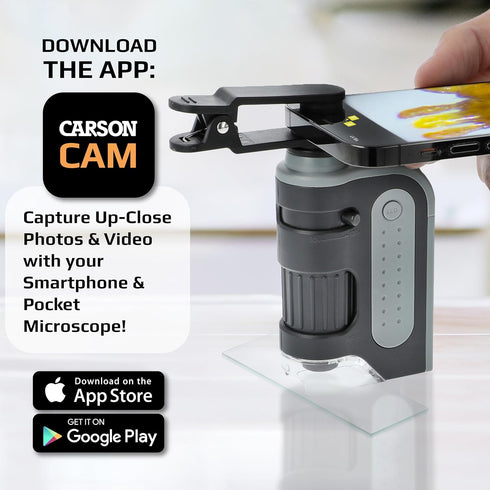 Carson Smartphone Digiscoping Adapter Clip for MicroBrite Plus 60x-120x LED Lighted Pocket Microscope with CarsonCam Phone App Converts into Power...