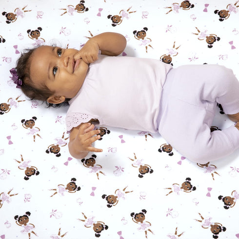 Extra Soft Cotton Fitted Crib Sheet, Ballerina Theme (Zhara) - Standard Size, 1 Pack, Pink,Small Single...