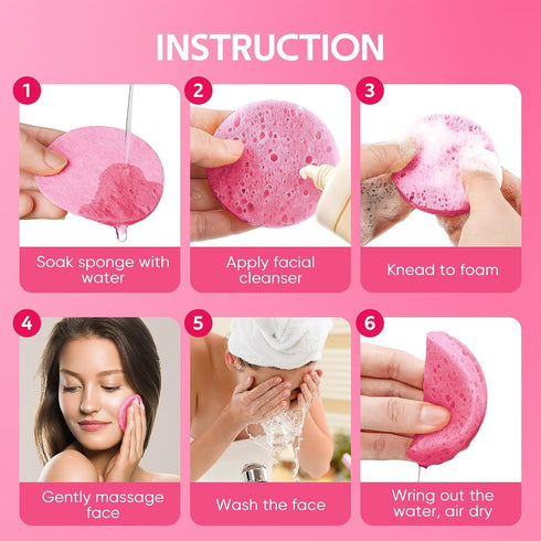 50-Count Compressed Facial Sponges for Daily Facial Cleansing and Exfoliating, 100? Natural Cosmetic Spa Sponges for Makeup Remover, Reusable, Pin...