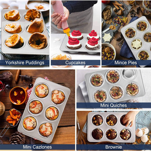 TeamFar Muffin Pan, 6 Cup Muffin Pan for Baking, Cupcake Pan Muffin Tin Tray Set Stainless Steel for Making Cakes Cornbread Quiche and More, Healt...