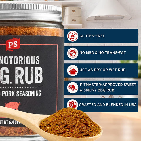 PS Seasoning NOTORIOUS P.I.G.- Pulled Pork Rub, Rib Rub Seasoning, Dry BBQ Rub, Seasoning for Smoking and Grilling, Dry Meat Rub for Pulled Pork B...