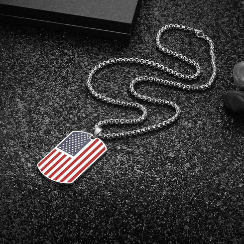 Rehoboth American USA Flag Dog Tag Pendant Necklace for Women Men 24" Chain Keep American Great on The Back...