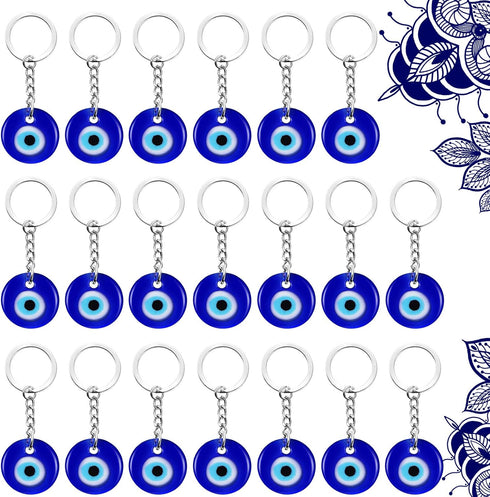 Chuangdi 20 Pieces Evil Eye Keychain Bulkturkish Blue Charms Pendants Crafting Glass Keychain with Keyring Hanging Ornament Jewelry Accessories Am...