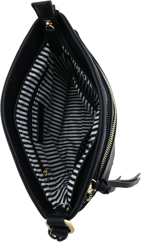 FashionPuzzle Triple Zipper Pocket Medium Crossbody Bag...