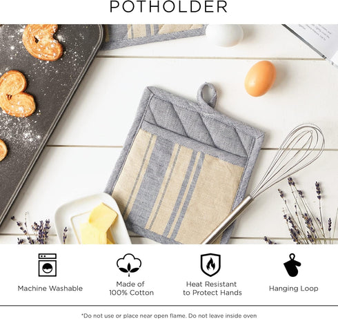 Professional and Commercial Grade, Chef Stripe Kitchen, Potholders, Gray...